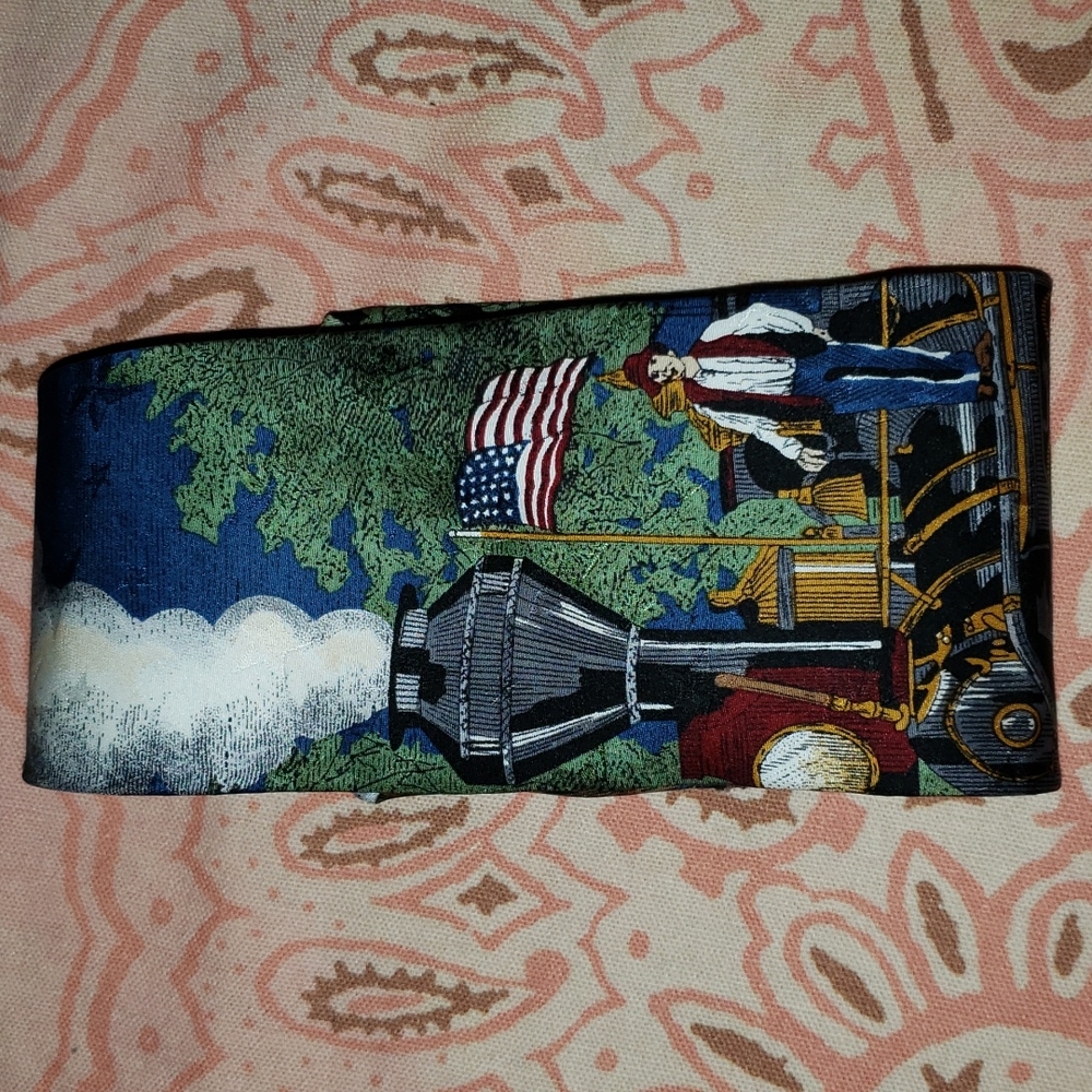 Vintage Railroad Men's Tie Train Tie American Flag US Flag United States Silk